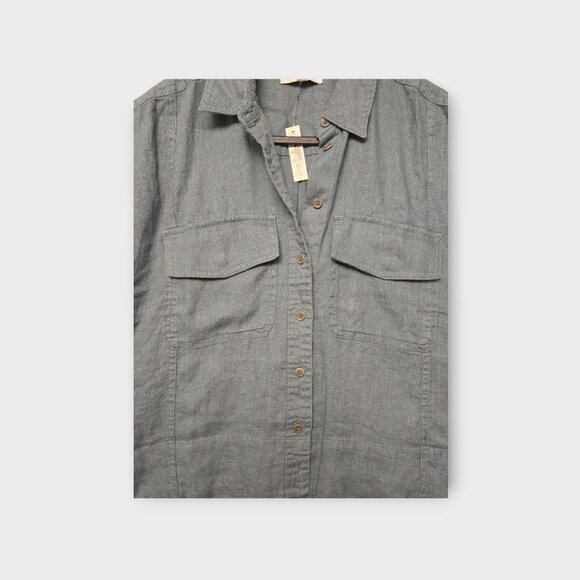 MADEWELL Flap-Pocket Button-Up Shirt in 100% Linen Blue XS NWT - Picture 7 of 11